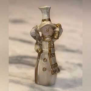 Charming Snowman Figurine with Gold Accents